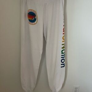 Aviator Nation White Joggers with Rainbow Logo